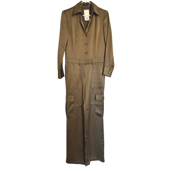 MNG Mango One Piece Suite Kate Size XS Jumpsuit Olive Green Cargo $139 NWT - Picture 3 of 16